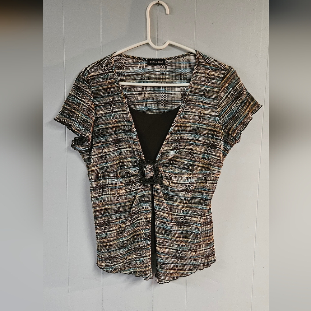 Brittany Black Geometric Crinkle Layered Top